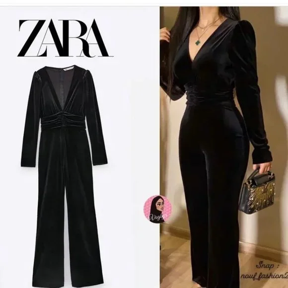 Zara Black Jumpsuit Velvet.  SZ S - Picture 3 of 6